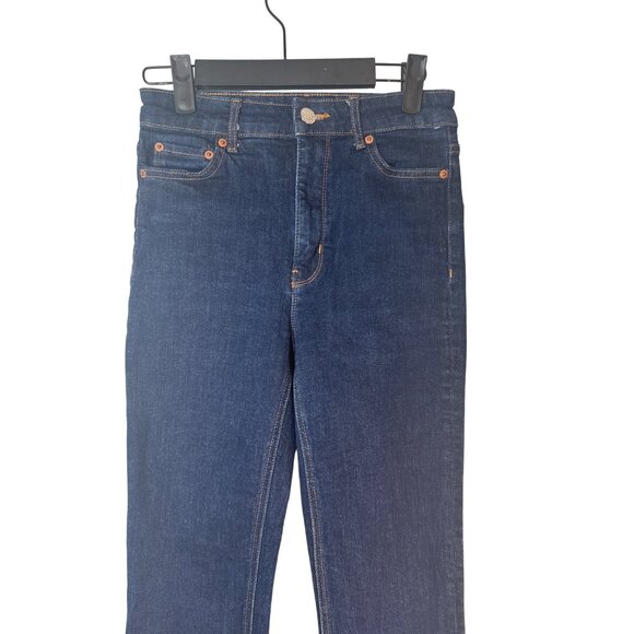 ZARA Size 2 Dark Blue Flared Denim Jeans High Rise Stretch Cotton Blend - Picture 5 of 15